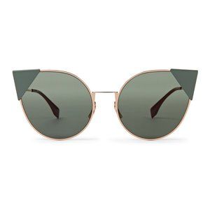NWT FENDI GREEN CAT EYE GOLD TONE SUNGLASSESS ROUN